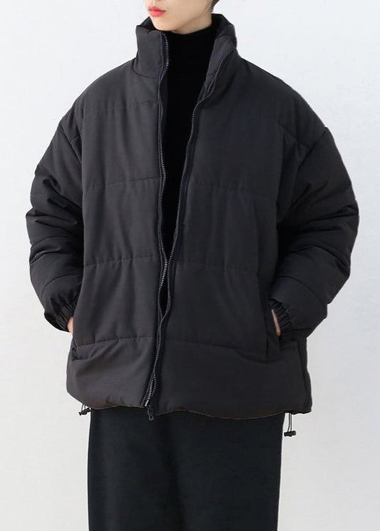  Black Stand Collar Drawstring Thick Parka Winter - Down Jackets - DYAVOR® 