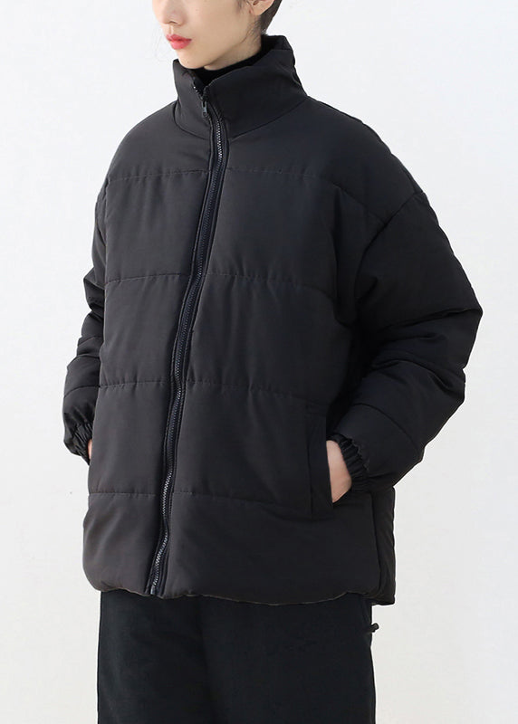  Black Stand Collar Drawstring Thick Parka Winter - Down Jackets - DYAVOR® 