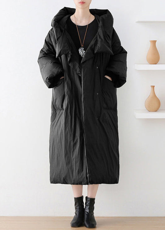  Black Turtleneck Button Duck Down Hooded Long Down Coat Winter - Down Jackets - DYAVOR® 