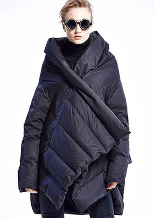  Black fashion Cloak asymmetrical design Thick Winter Duck Down Coat - Down Jackets - DYAVOR® 