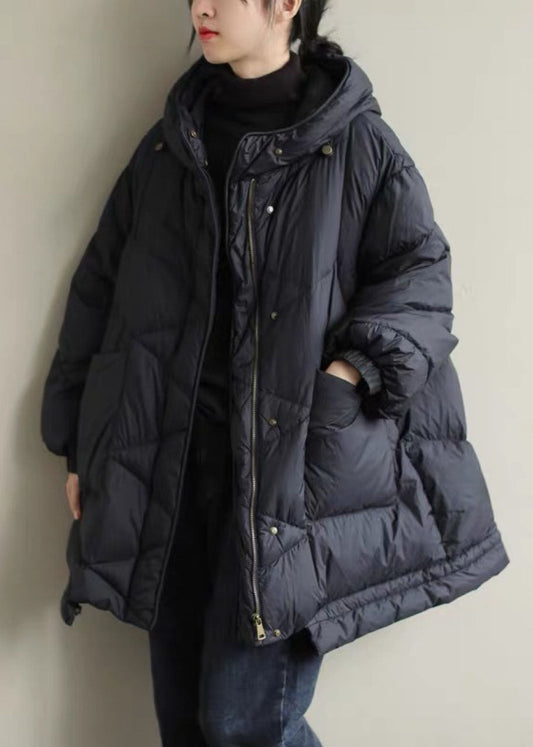  Black zippered Button Loose Winter Duck Down Jackets - Down Jackets - DYAVOR® 