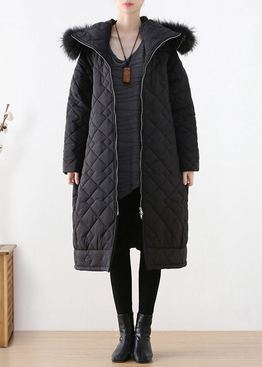  Blck Plaid Thick Hooded Long Parka Winter - Down Jackets - DYAVOR® 
