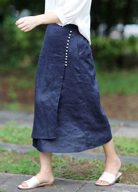 Blue A Line Skirts button asymmetrical design elastic waist Spring - Skirts - DYAVOR® 