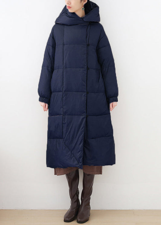 Blue Pockets Hooded Down Coat Long Sleeve - Down Jackets - DYAVOR® 