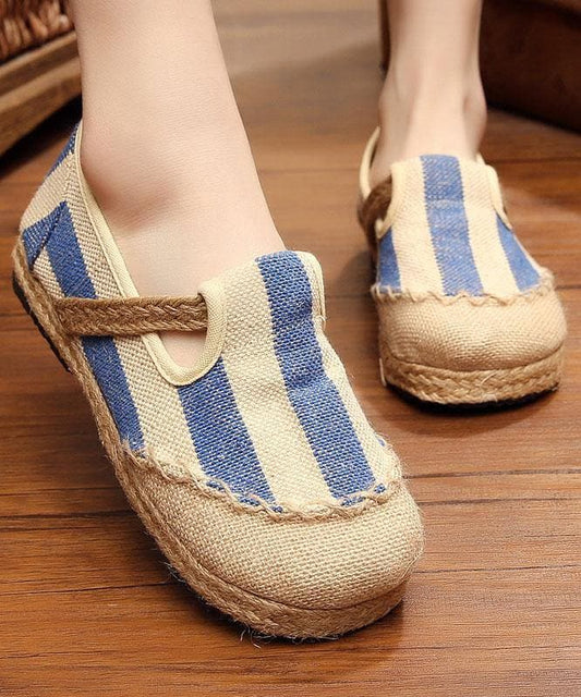 Blue Striped Cotton Fabric Flats Splicing Flat Shoes For Women