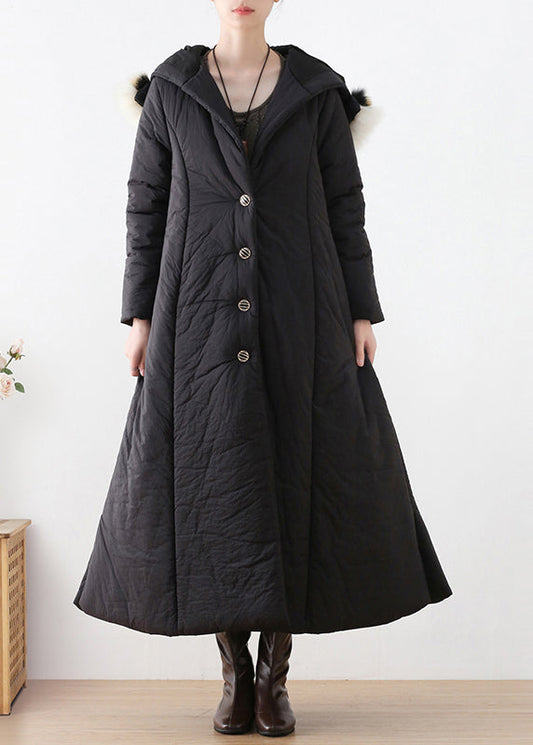  Bohemian Black Button Hooded Long Parka Winter - Down Jackets - DYAVOR® 