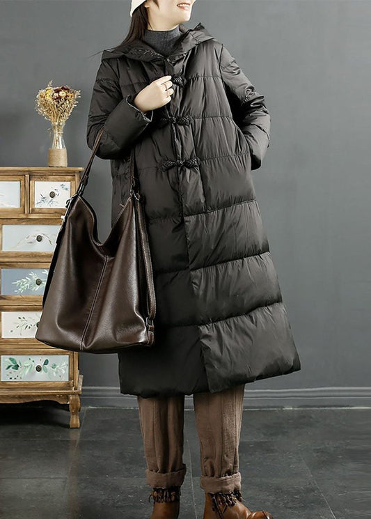  Bohemian Black Hooded Oriental Button Duck Down Puffers Jackets Winter - Down Jackets - DYAVOR® 