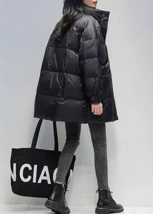  Bohemian Black Stand Collar Oversized Pockets Duck Down Puffers Jackets Winter - Down Jackets - DYAVOR® 