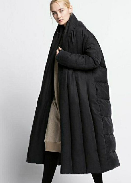  Bohemian Black V Neck Oversized Patchwork Duck Down Puffer Jacket Winter - Down Jackets - DYAVOR® 