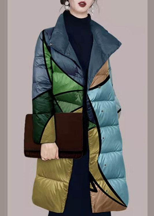  Bohemian Colorblock Stand Collar Print Fine Cotton Filled Puffers Jackets Winter - Down Jackets - DYAVOR® 