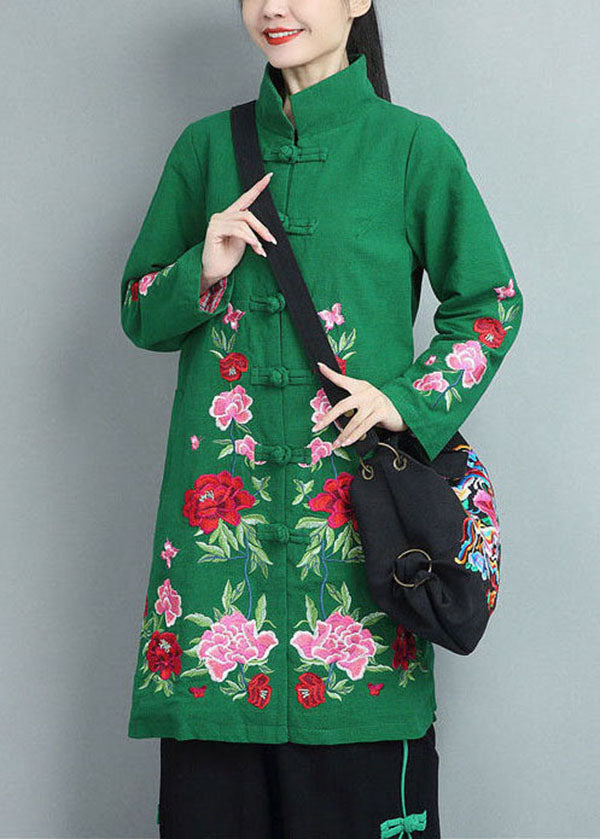  Bohemian Green Stand Collar Embroideried Cotton Coats Fall - Down Jackets - DYAVOR® 