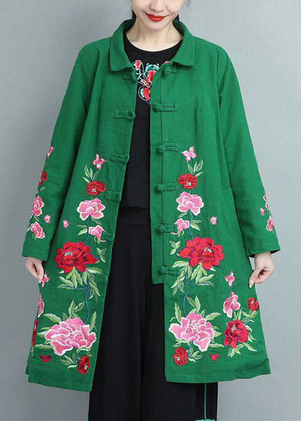 Bohemian Green Stand Collar Embroideried Cotton Coats Fall - Down Jackets - DYAVOR® 