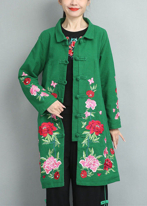  Bohemian Green Stand Collar Embroideried Cotton Coats Fall - Down Jackets - DYAVOR® 