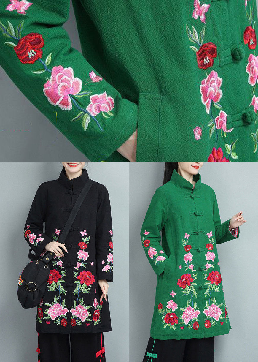  Bohemian Green Stand Collar Embroideried Cotton Coats Fall - Down Jackets - DYAVOR® 