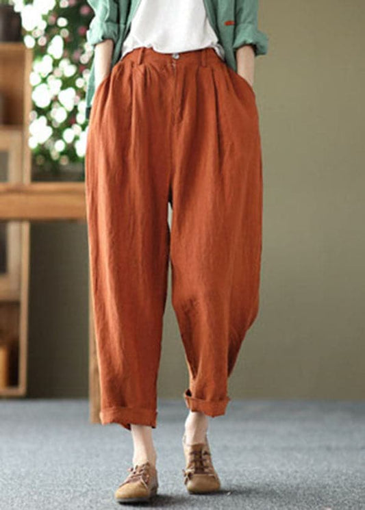  Bohemian Orange High Waist Pockets Original Design Linen Harem Pants Summer - Pants - DYAVOR® 
