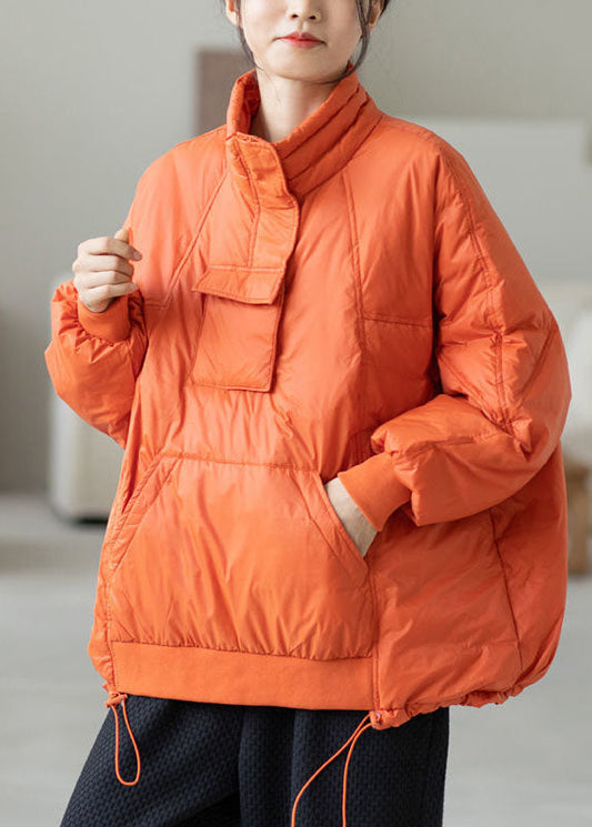  Bohemian Orange Hooded Drawstring Pockets Duck Down Down Pullover Sweatshirt Winter - Down Jackets - DYAVOR® 