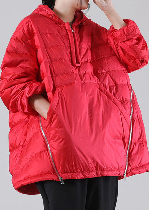  Bohemian Red Hooded Pockets Duck Down Jackets Winter - Down Jackets - DYAVOR® 