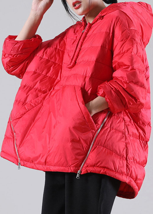  Bohemian Red Hooded Pockets Duck Down Jackets Winter - Down Jackets - DYAVOR® 