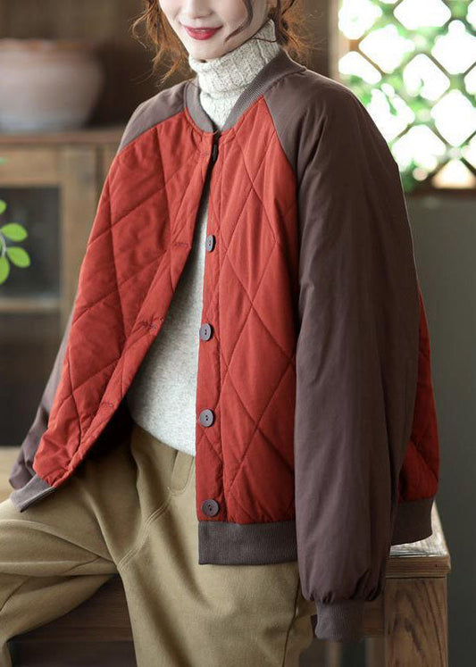  Bohemian Red Oversized Patchwork Fine Cotton Filled Jackets Winter - Down Jackets - DYAVOR® 