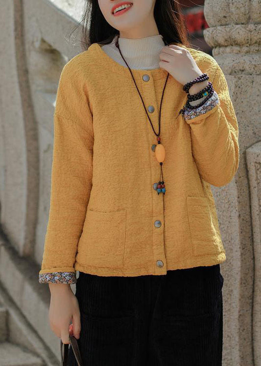  Bohemian Yellow Jacquard Solid Fine Cotton Filled Coat Outwear Winter - Down Jackets - DYAVOR® 