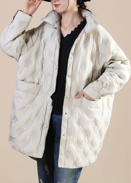  Boho Beige Pockets Patchwork Casual Winter Duck Down Jackets - Down Jackets - DYAVOR® 