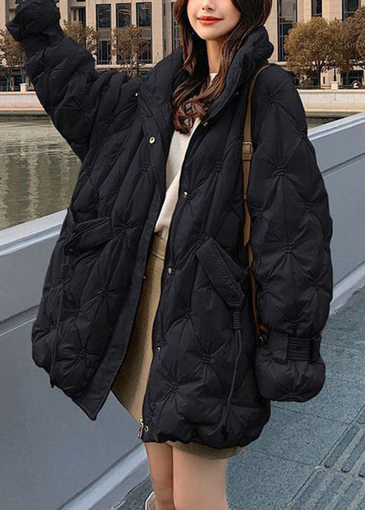  Boho Black Stand Collar Zip Up Embroideried Duck Down Jackets Winter - Down Jackets - DYAVOR® 