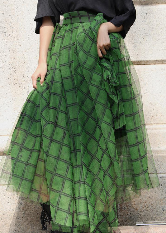  Boho Green Plaid tulle asymmetrical design Skirt Summer - Skirts - DYAVOR® 