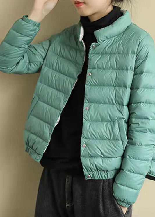  Boho Green Stand Collar Solid Color Fine Cotton Filled Jackets Winter - Down Jackets - DYAVOR® 