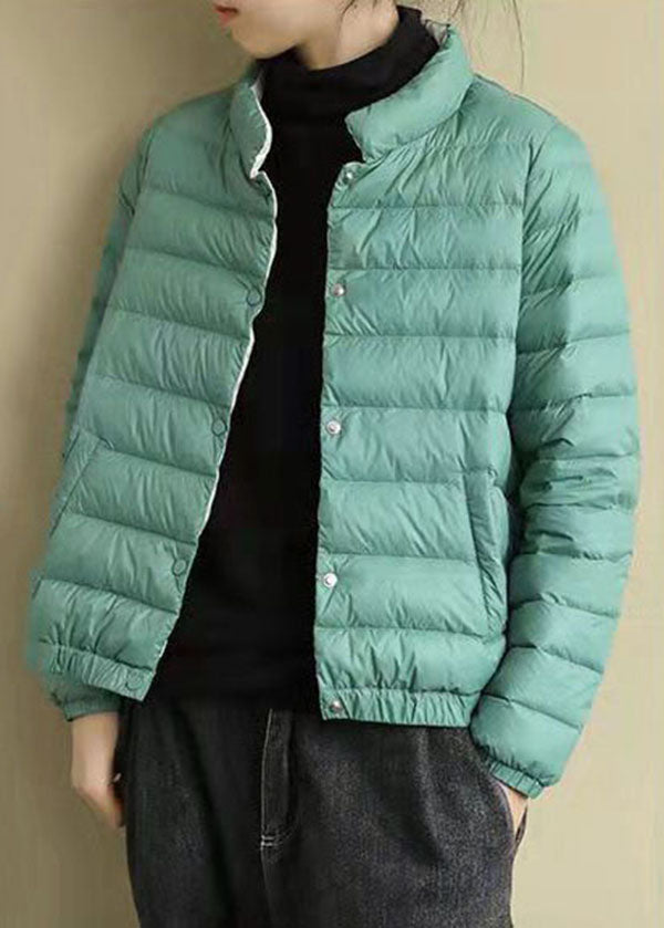  Boho Green Stand Collar Solid Color Fine Cotton Filled Jackets Winter - Down Jackets - DYAVOR® 