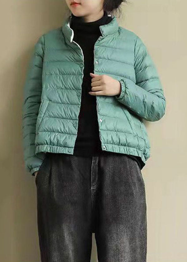  Boho Green Stand Collar Solid Color Fine Cotton Filled Jackets Winter - Down Jackets - DYAVOR® 