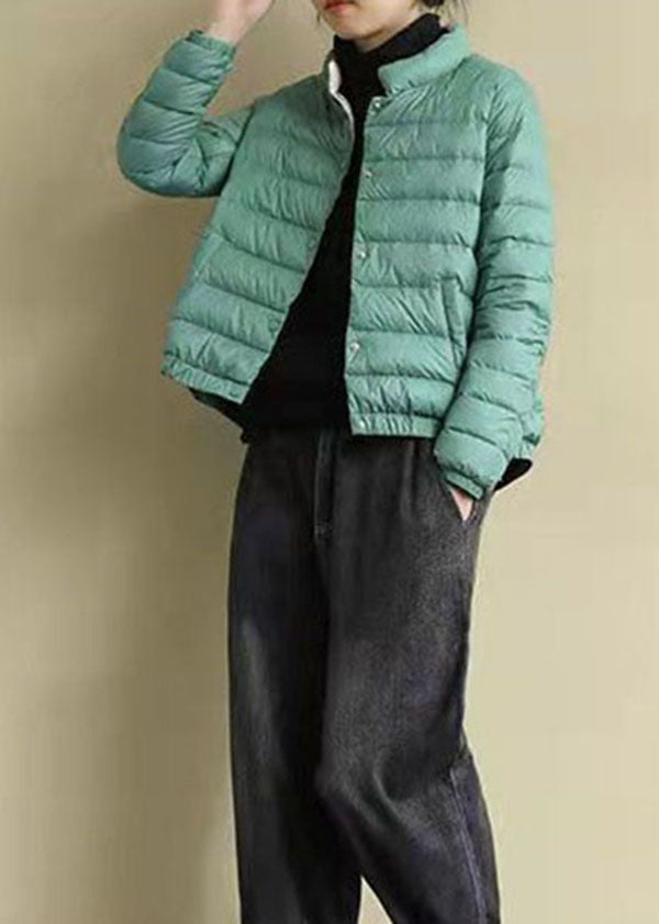  Boho Green Stand Collar Solid Color Fine Cotton Filled Jackets Winter - Down Jackets - DYAVOR® 