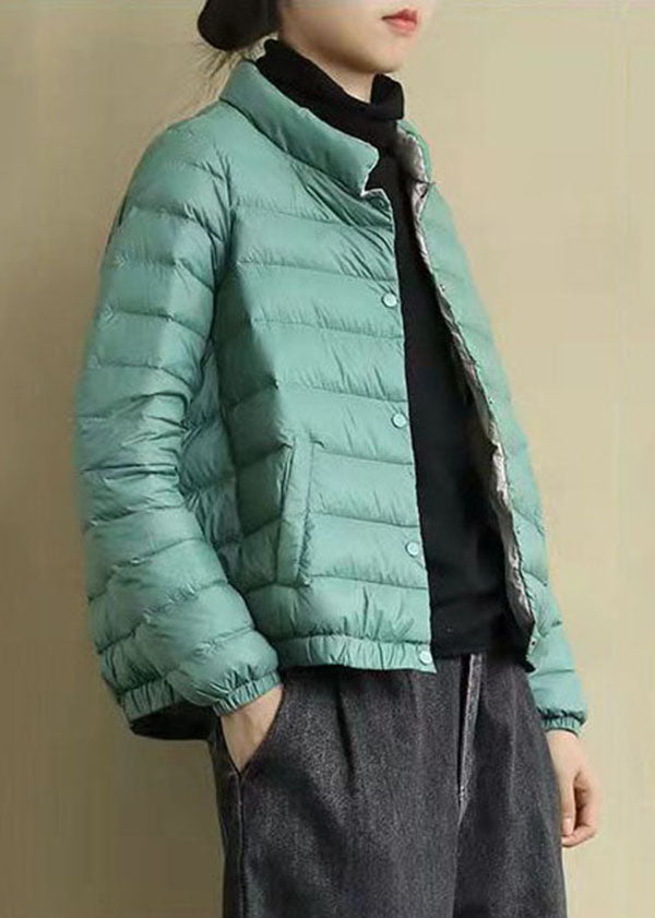  Boho Green Stand Collar Solid Color Fine Cotton Filled Jackets Winter - Down Jackets - DYAVOR® 