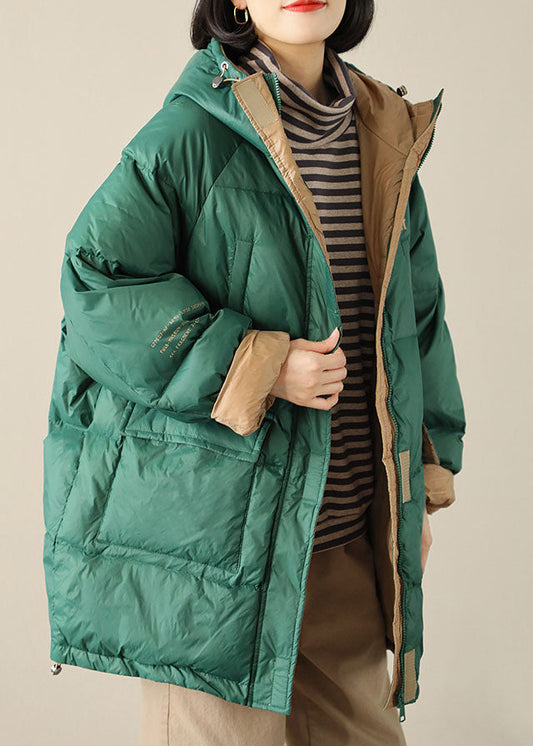  Boho Green zippered Graphic Loose Winter Duck Down Puffer - Down Jackets - DYAVOR® 