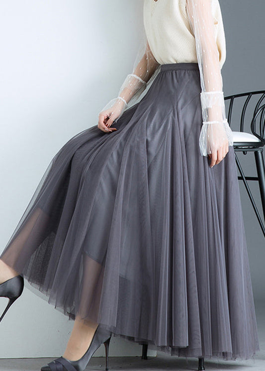  Boho Grey Tulle Pleated A Line Fall Skirts - Skirts - DYAVOR® 