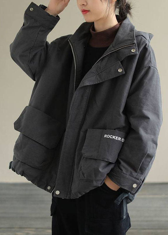  Boho Grey Zippered Loose Casual Drawstring Fall Long Sleeve Coat - Down Jackets - DYAVOR® 