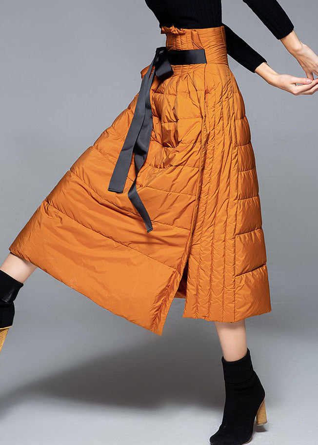  Boho Orange Thick Warm low high design Winter Duck Down Skirts - Skirts - DYAVOR® 