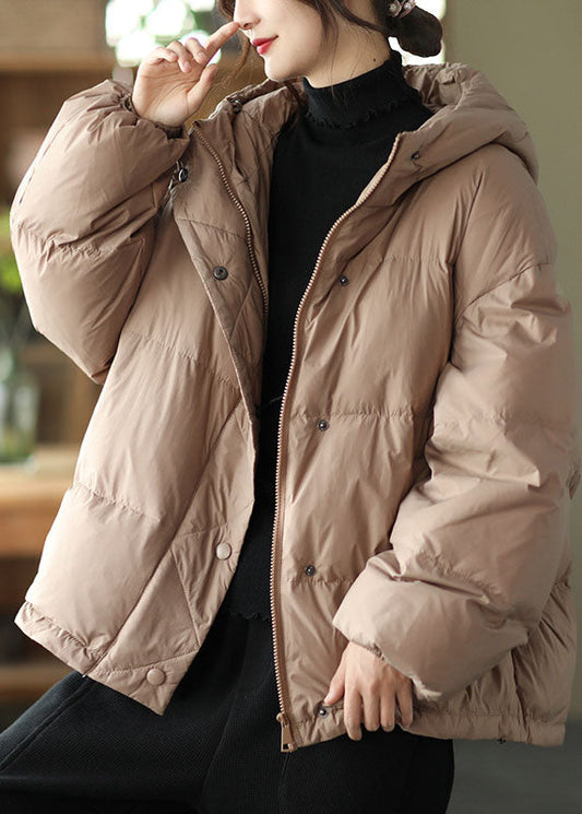  Boho Khaki hooded zippered Pockets Loose Winter Down Coat - Down Jackets - DYAVOR® 