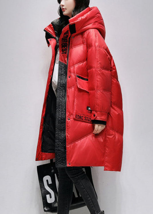  Boho Red Loose fashion Pockets Winter Duck Down Coat - Down Jackets - DYAVOR® 