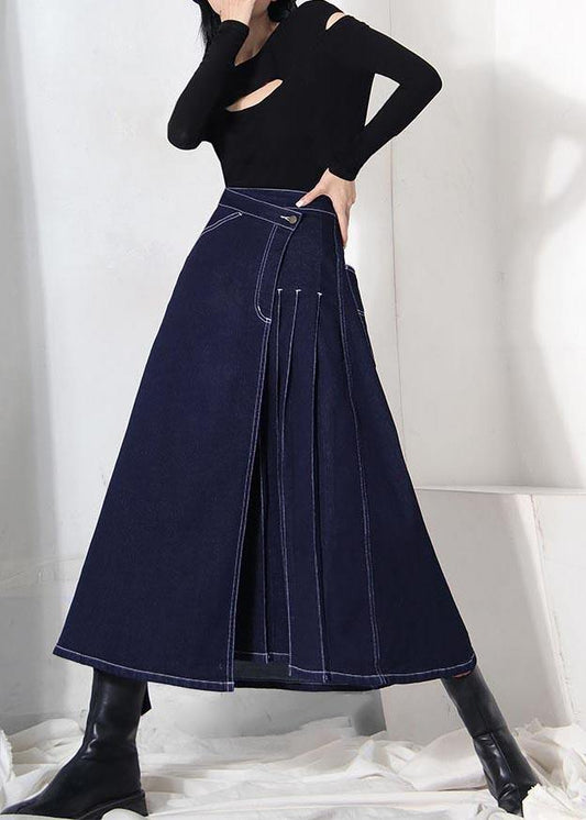  Boho denim blue zippered asymmetrical design Summer Skirt - Skirts - DYAVOR® 