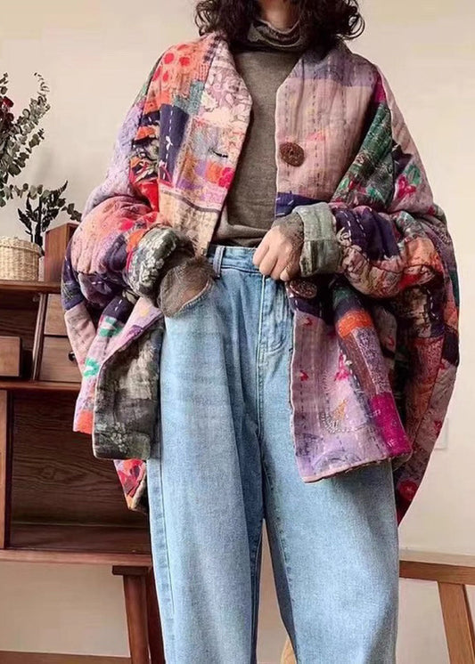  Boho retro Print Button Pockets Casual Winter Cotton Parka - Down Jackets - DYAVOR® 