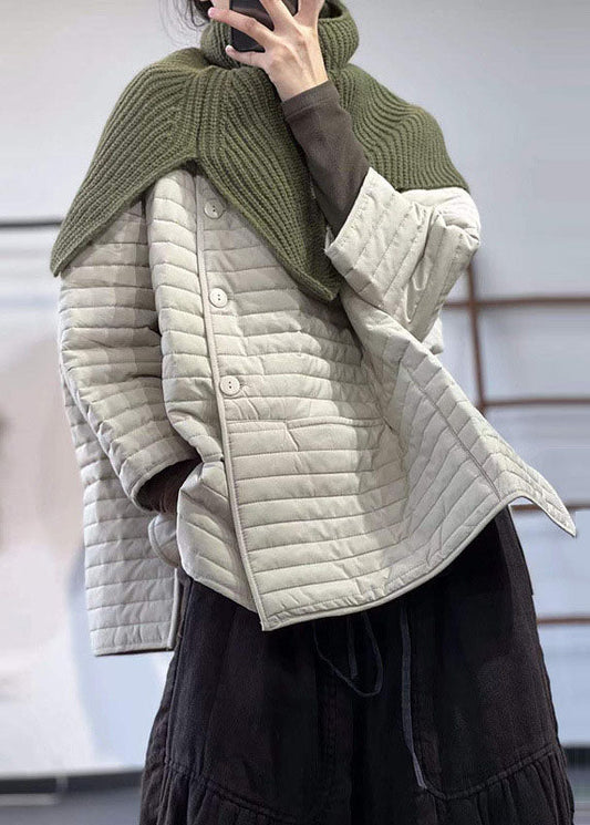  Boutique Apricot Oversized Striped Fine Cotton Filled Parka Jacket Winter - Down Jackets - DYAVOR® 