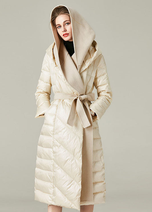  Boutique Beige Hooded Patchwork Duck Down Down Fake Two Piece Coats Winter - Down Jackets - DYAVOR® 