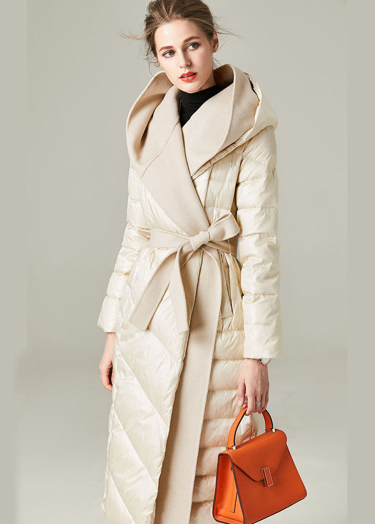  Boutique Beige Hooded Patchwork Duck Down Down Fake Two Piece Coats Winter - Down Jackets - DYAVOR® 