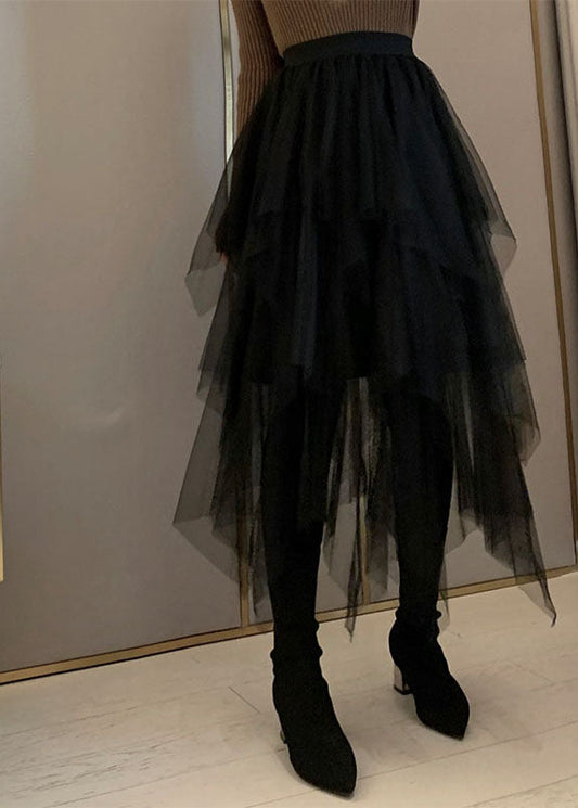  Boutique Black Asymmetrical fashion tulle Skirts Spring - Skirts - DYAVOR® 