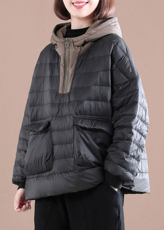  Boutique Black Hooded Patchwork Fine Cotton Filled Sweatshirts Top Winter - Down Jackets - DYAVOR® 