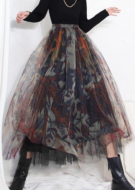  Boutique Black Print asymmetrical design Tiered  Skirt Summer - Skirts - DYAVOR® 