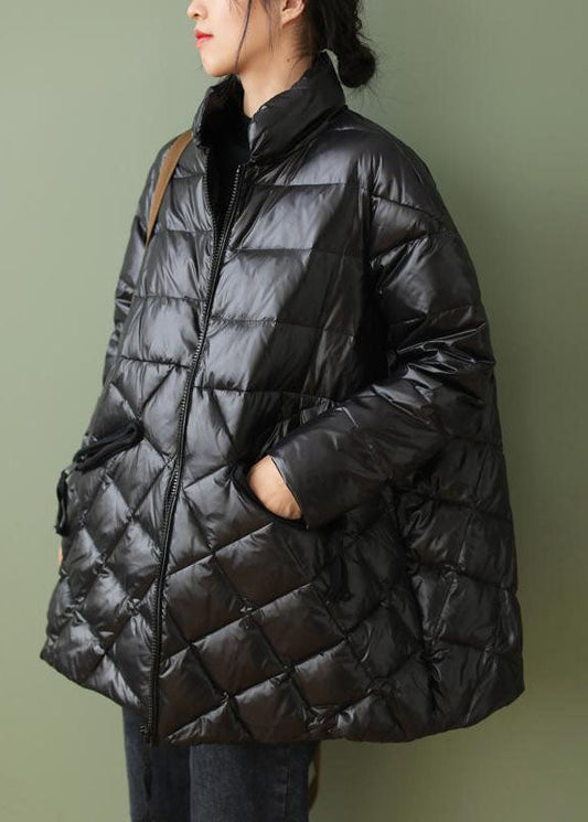  Boutique Black Zip Up Drawstring Fine Cotton Filled Parka Jacket Winter - Down Jackets - DYAVOR® 