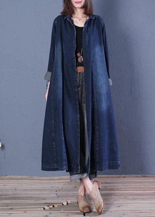  Boutique Blue Peter Pan Collar Patchwork denim trench coats Spring - Coats - DYAVOR® 