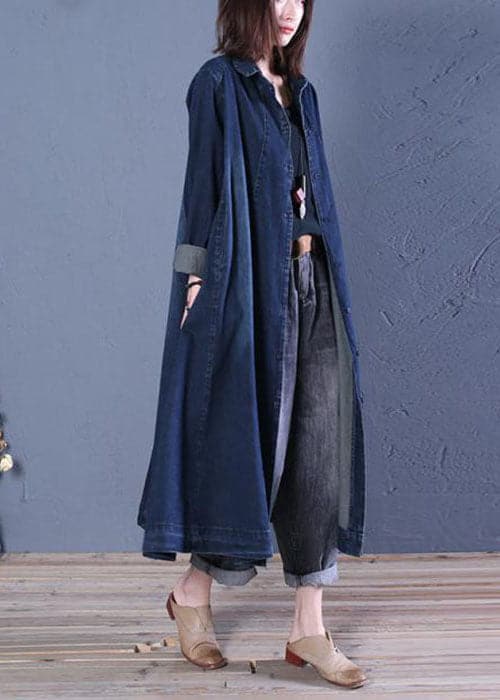  Boutique Blue Peter Pan Collar Patchwork denim trench coats Spring - Coats - DYAVOR® 