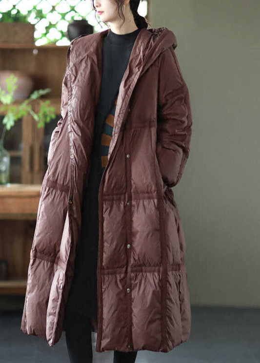  Boutique Brown Hooded Plaid Oversized Duck Down Puffer Long Coats Winter - Down Jackets - DYAVOR® 